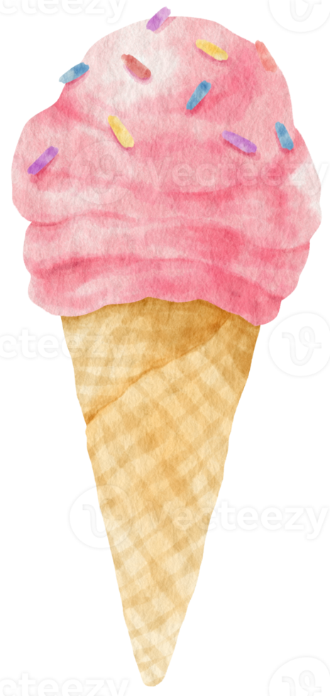 Strawberry Icecream cone watercolor illustration for Summer Decorative Element png