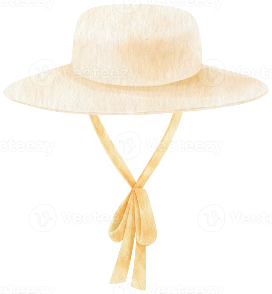 Cute White Straw Hat watercolor illustration for Summer Decorative Element png