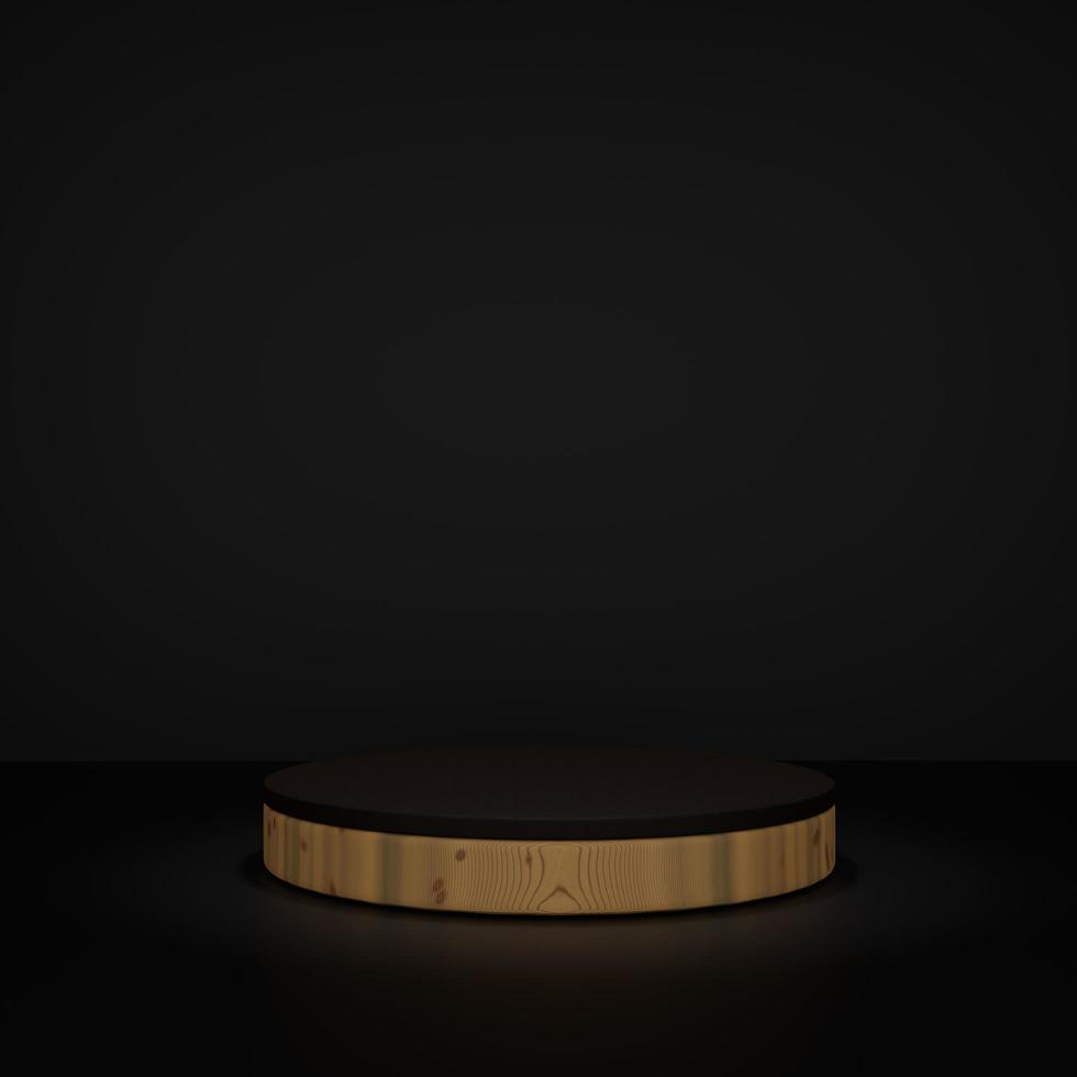 Wooden 3d rendering stage podium display for product presentation with focus light photo