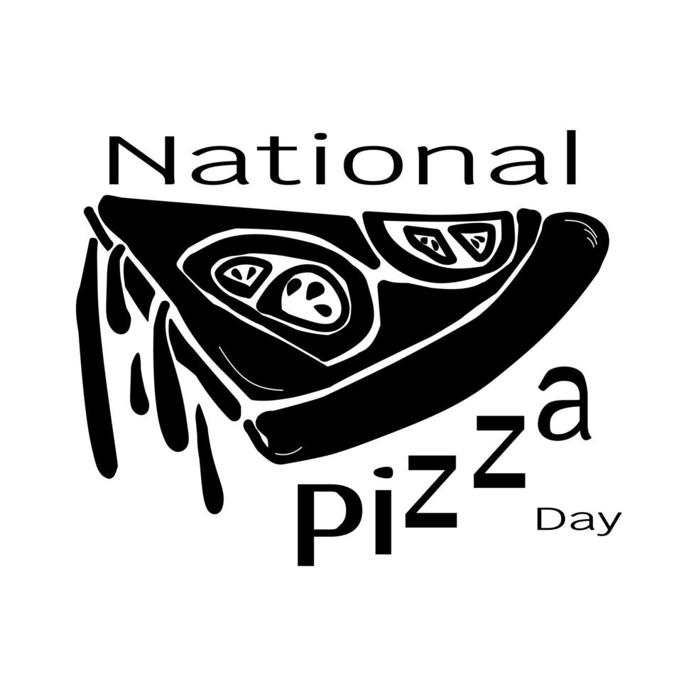 día nacional de la pizza, silueta de una rebanada de pizza con tomates y una inscripción vector
