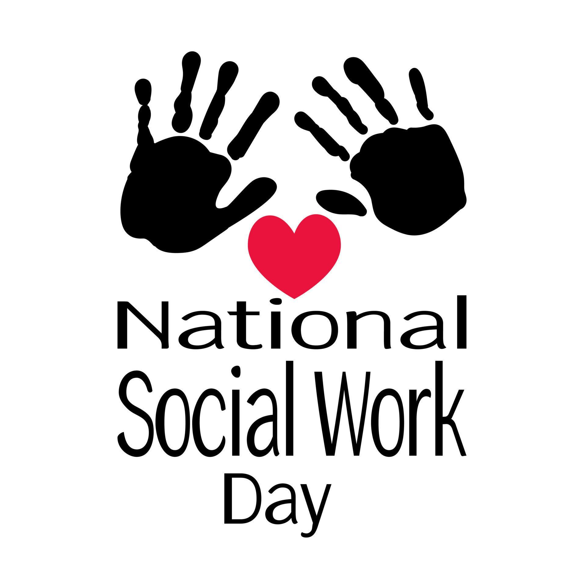 National Social Work Day, Symbolic handprints and red heart, for poster