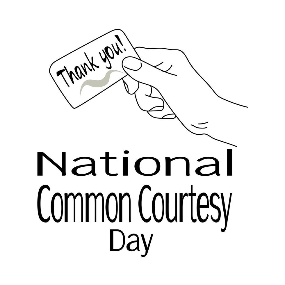 día nacional de cortesía común, contorno de mano y tarjeta de agradecimiento vector
