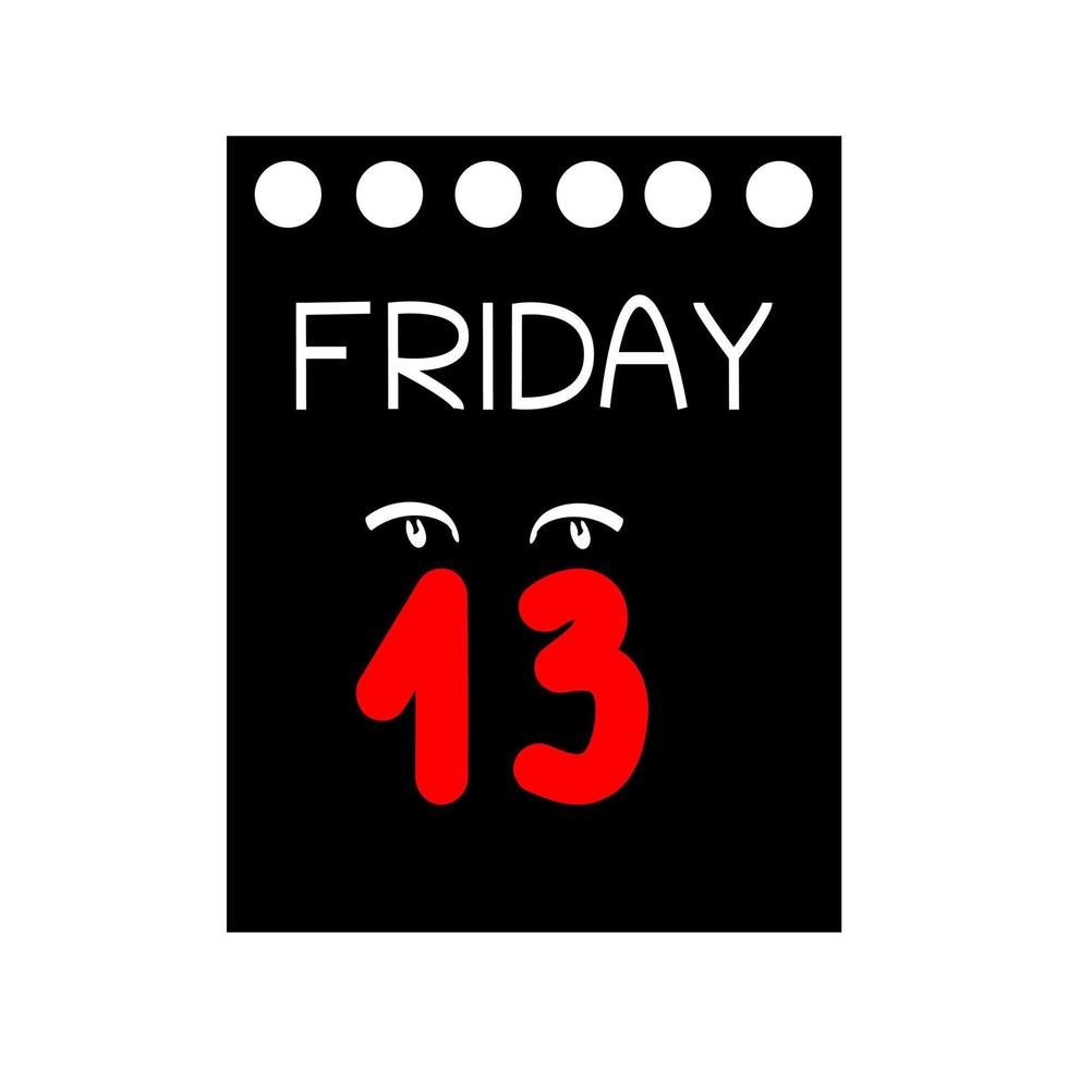 Friday the 13th, Black calendar sheet with sharp numbers and an outline of the eyes vector