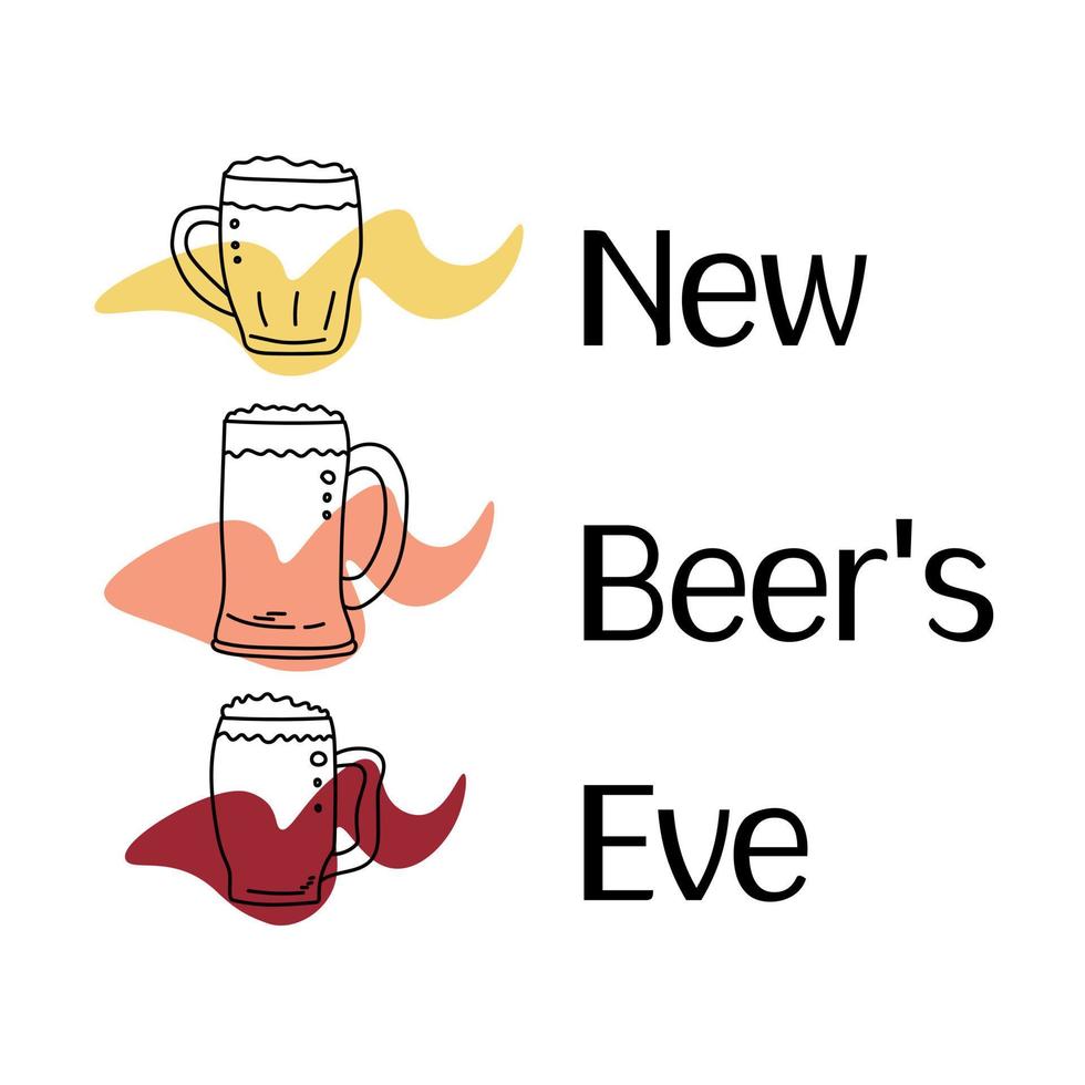 New Beer's Eve, contour of beer glasses and stylized splashes of various colors vector