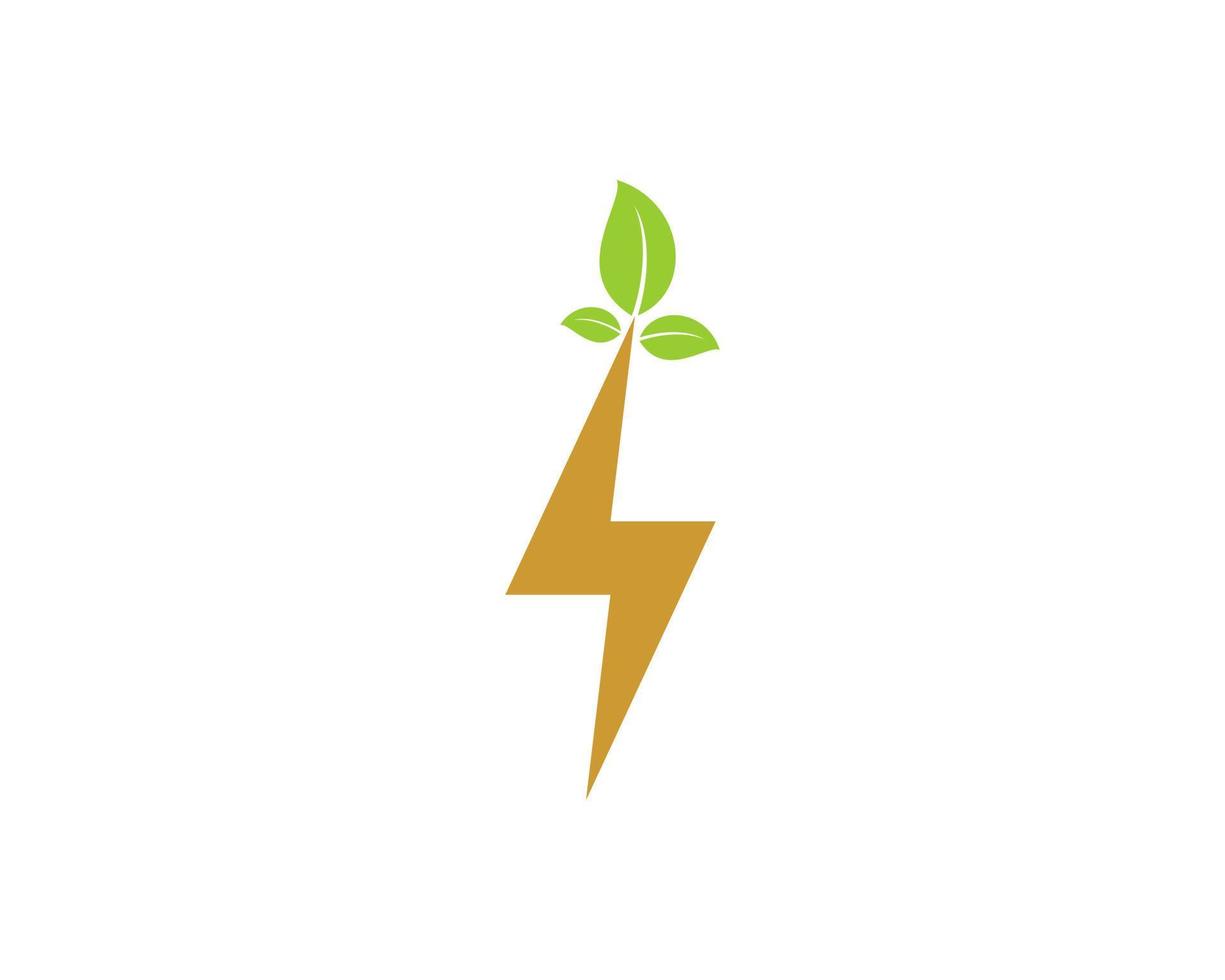 símbolo de electricidad con hoja verde en la parte superior vector