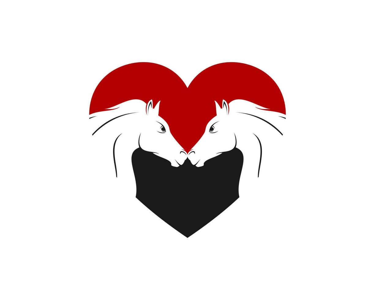 Abstract love shape with twin horse inside vector