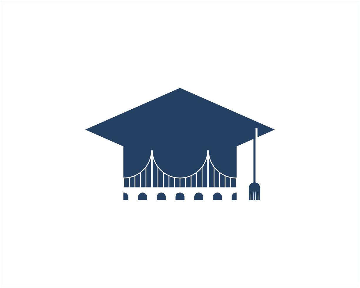 Bridge silhouette inside graduation hat logo vector