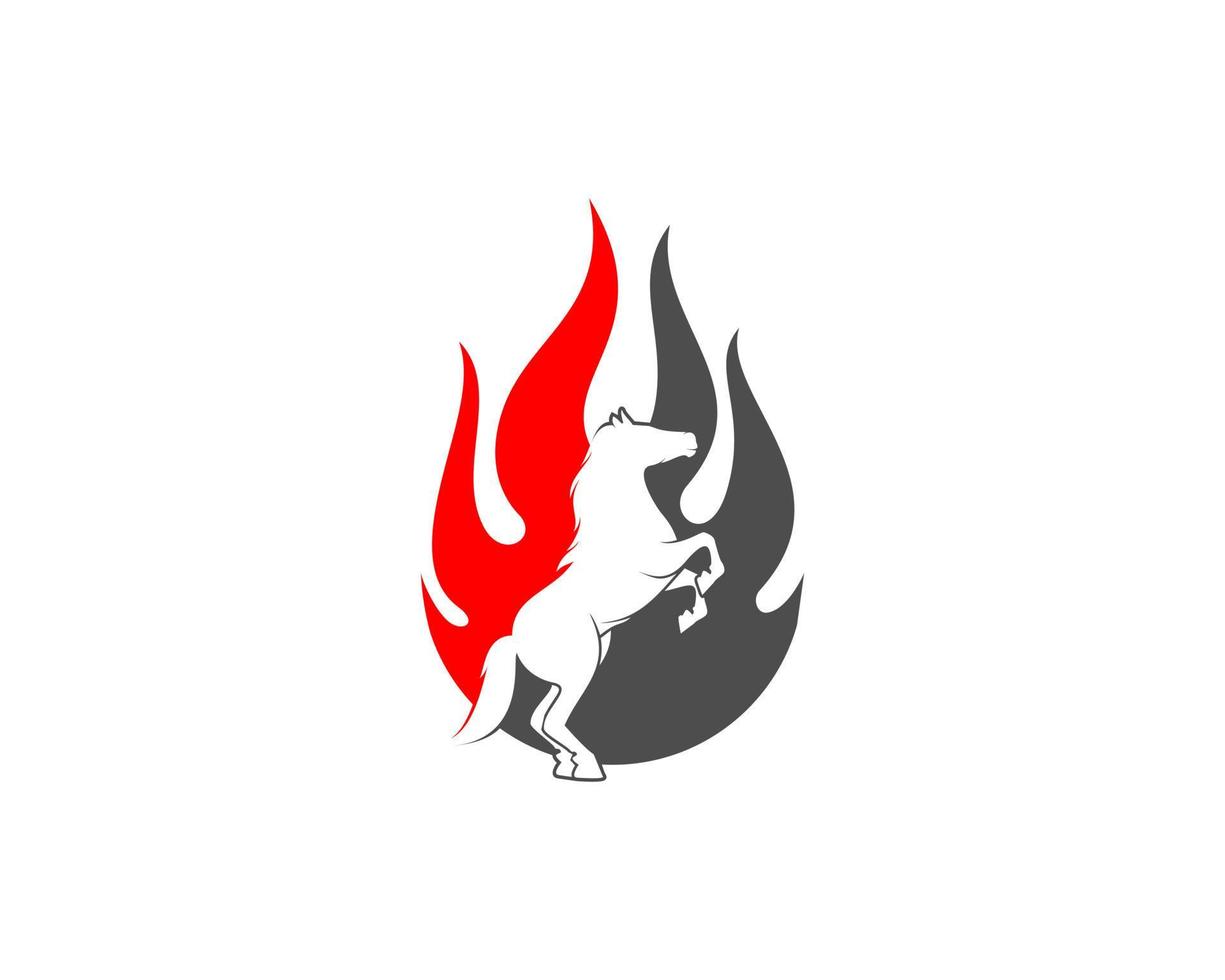 caballo de pie dentro del logo de la llama de fuego vector