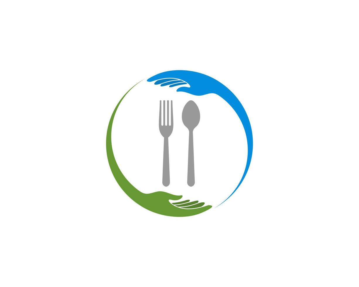 Fork and spoon with hand care logo vector