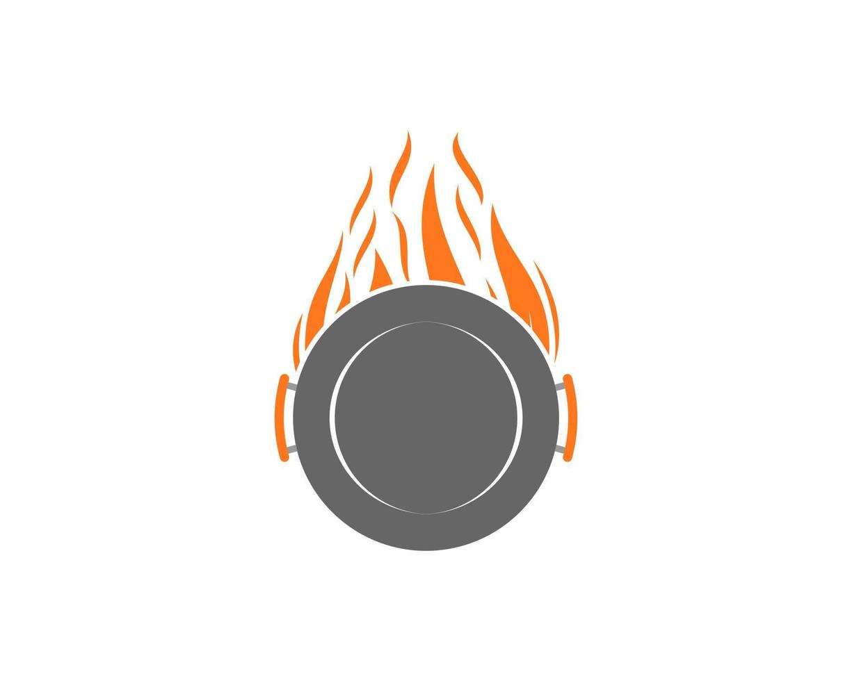 Cooking pan with fire flame behind vector