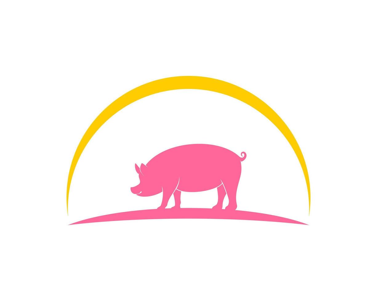 Pinky pig with circular swoosh on the top vector