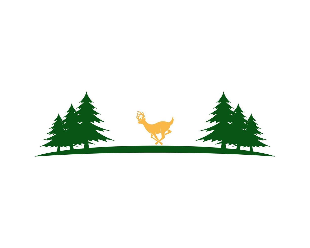Green land with pine forest and running deer inside vector