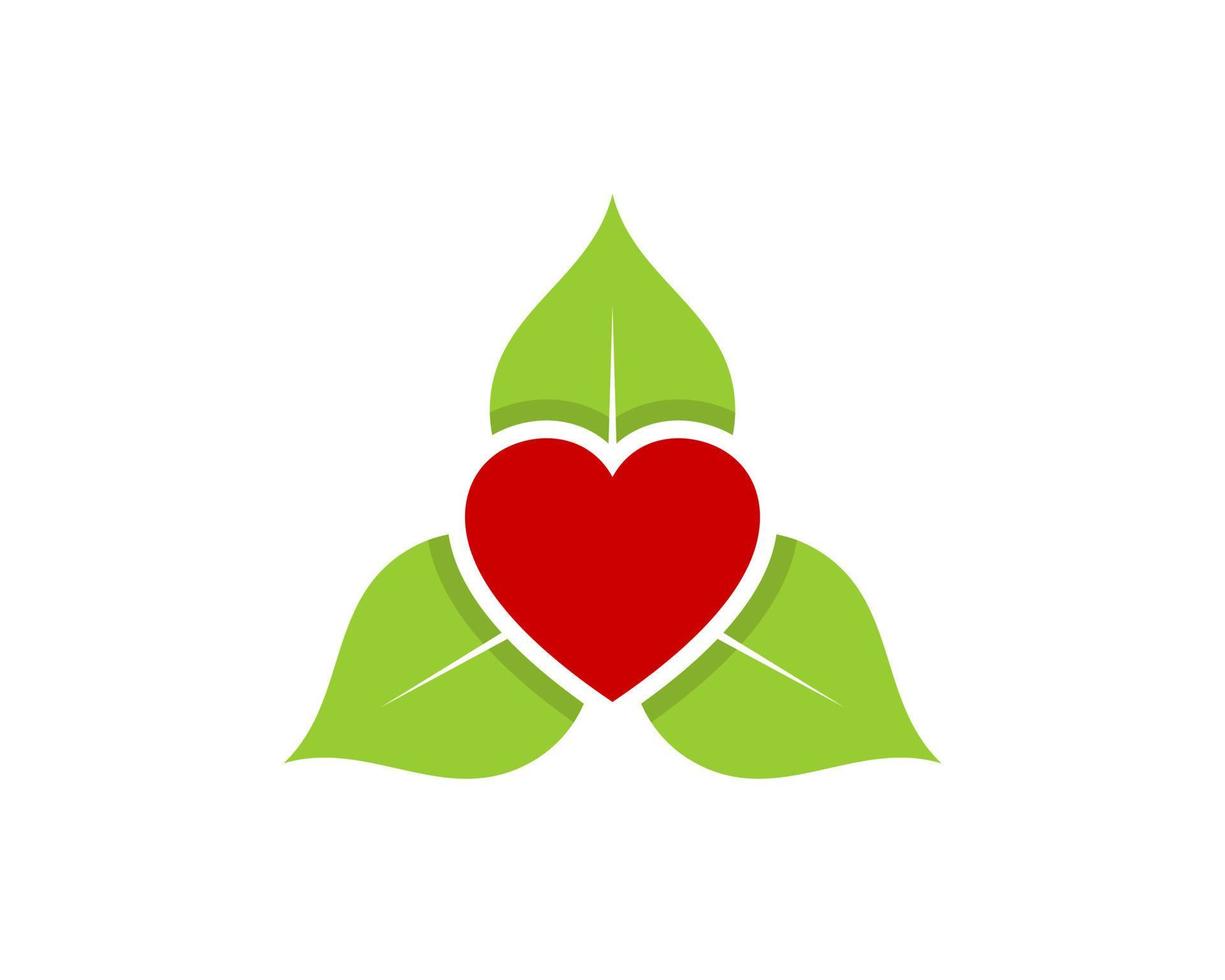 Triangle leaf with red love in the middle vector
