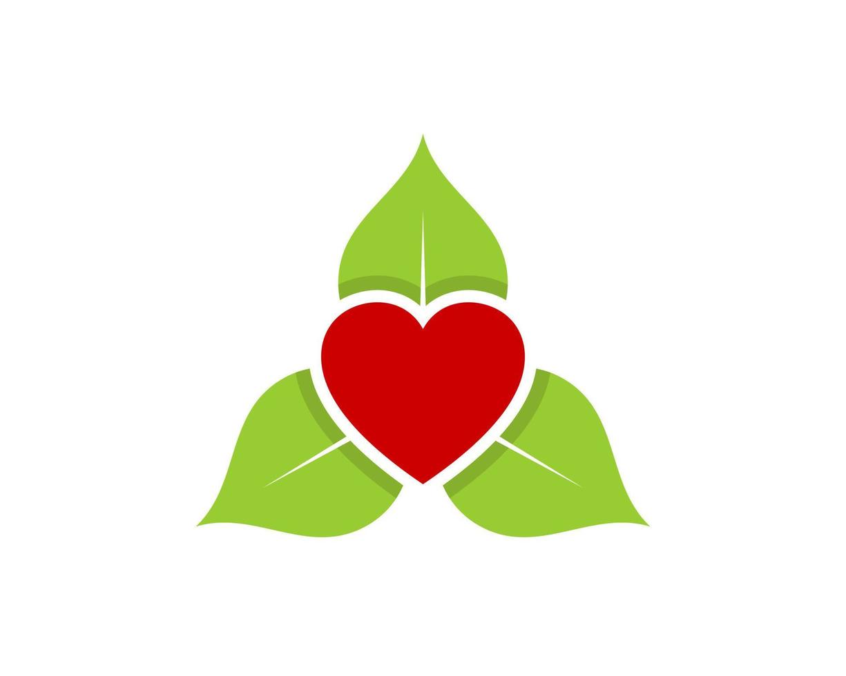 Triangle leaf with red love in the middle vector