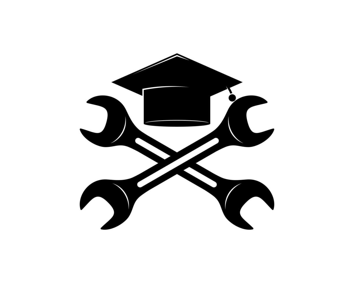 Cross repair wrench with graduation hat vector