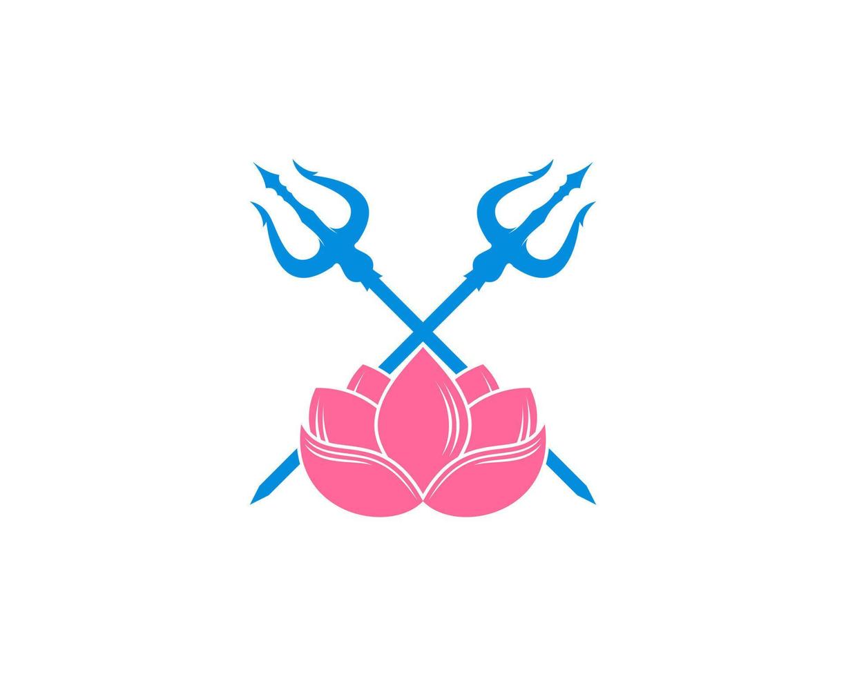 Trident crossed with lotus flower in the middle vector