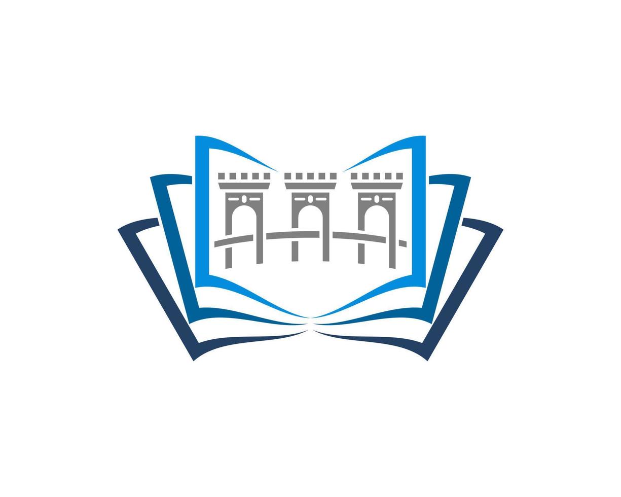 open book with bridge in center vector logo