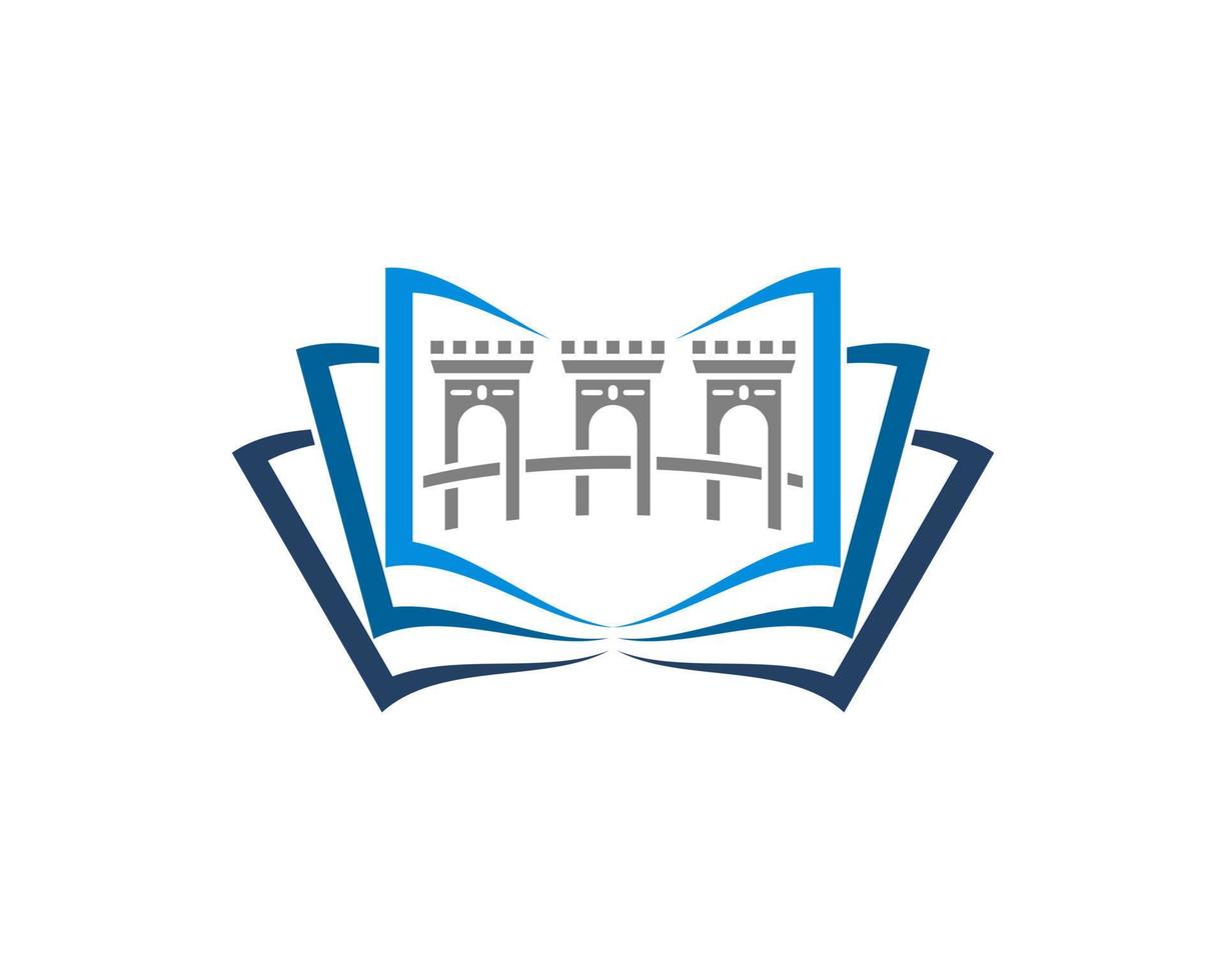 open book with bridge in center vector logo