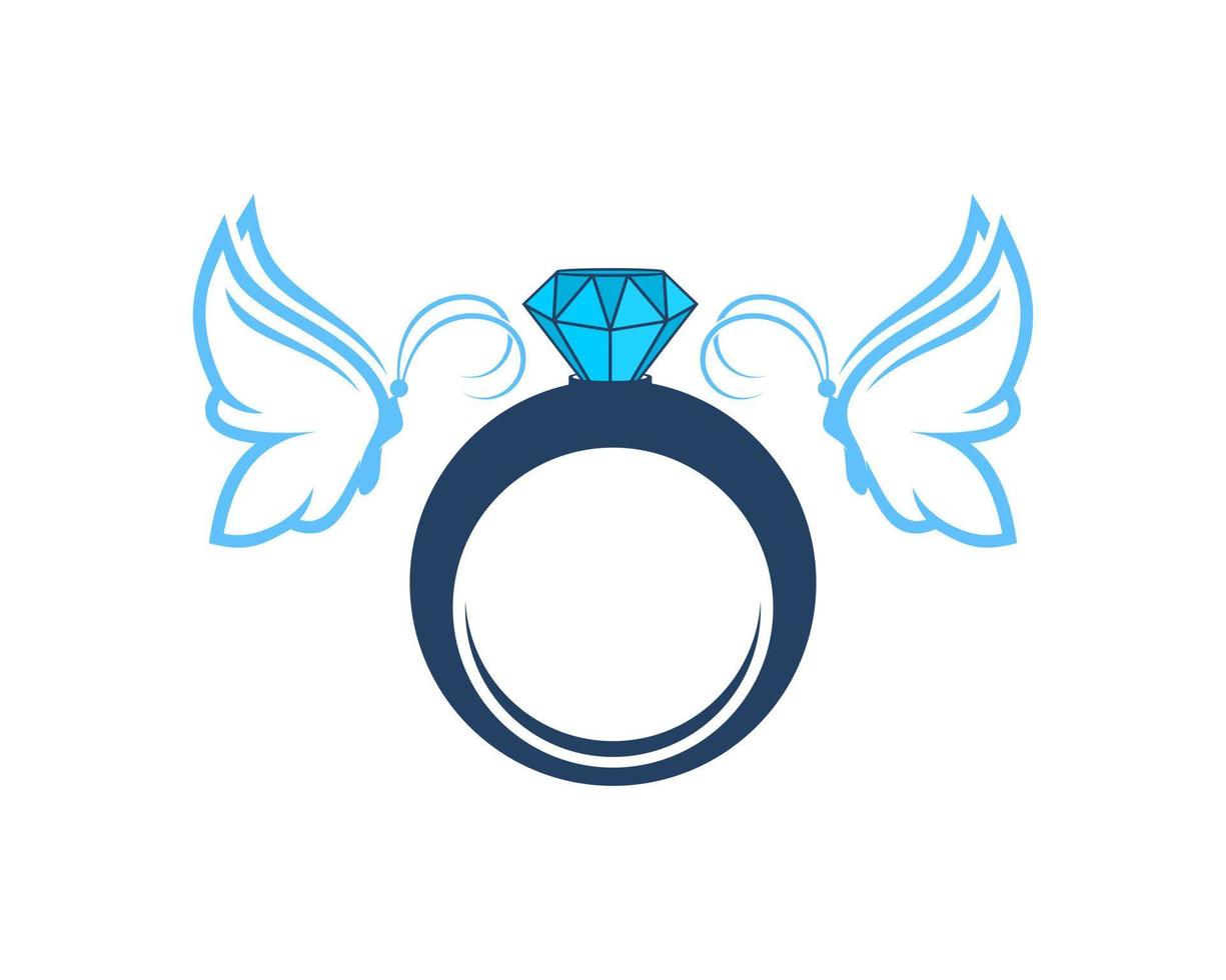 anillo de diamantes con dos mariposas voladoras vector