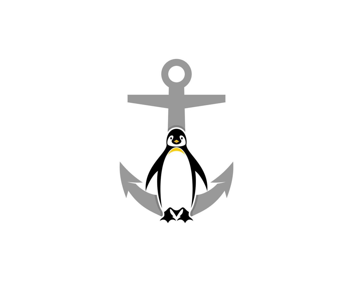 Penguin with anchor behind illustration vector