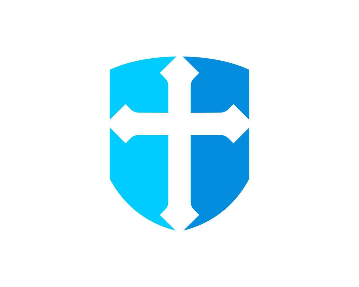 Simple shield with religion cross inside vector