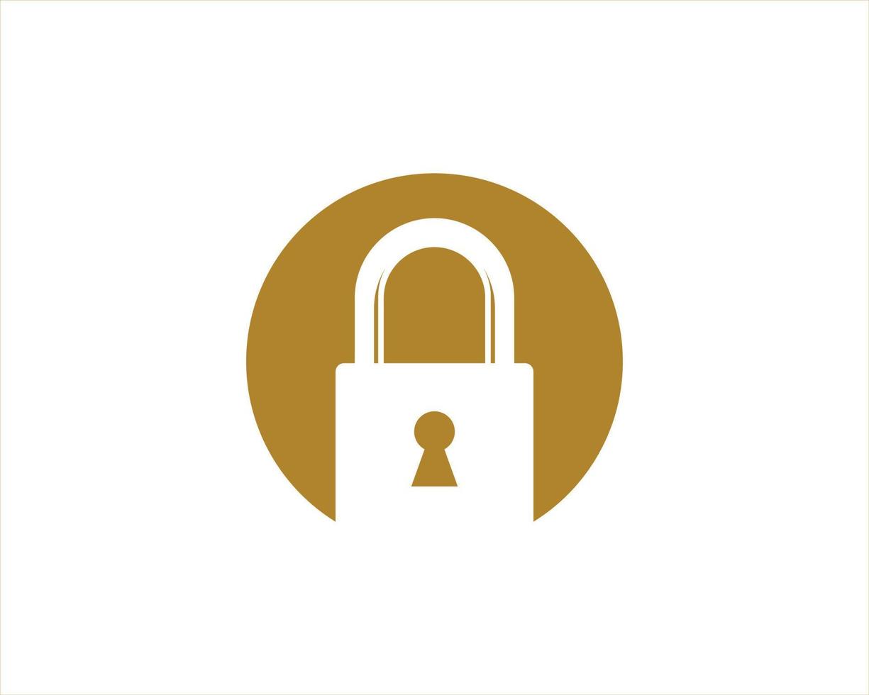 Padlock silhouette in the golden circle logo vector