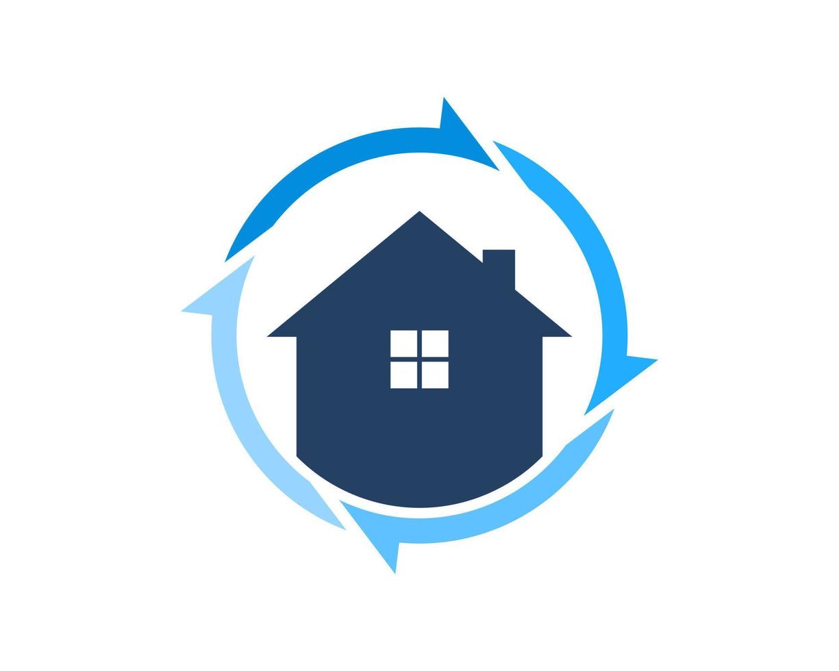 Circular arrow with simple house inside vector