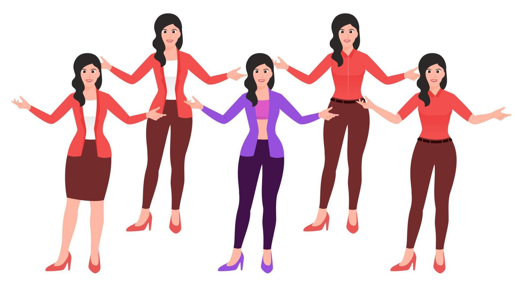 Girl opening hand wide, Hand gesture character vector illustration set.