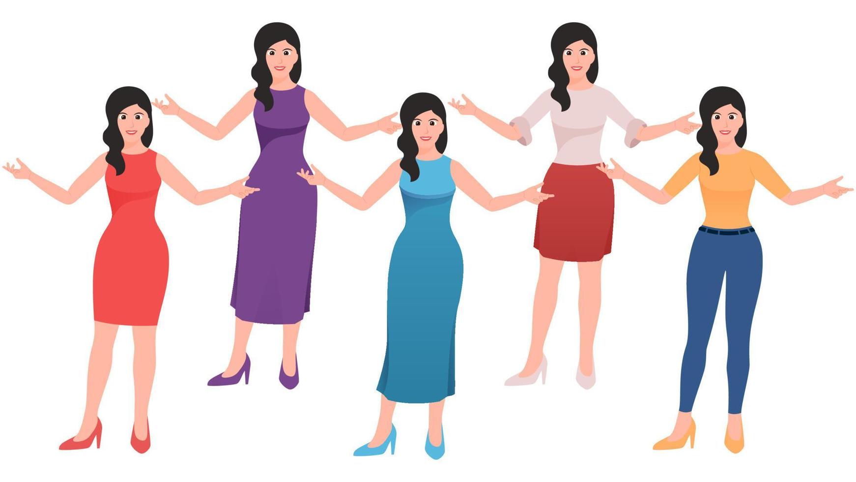 Girl opening hand wide, Hand gesture character vector illustration set.