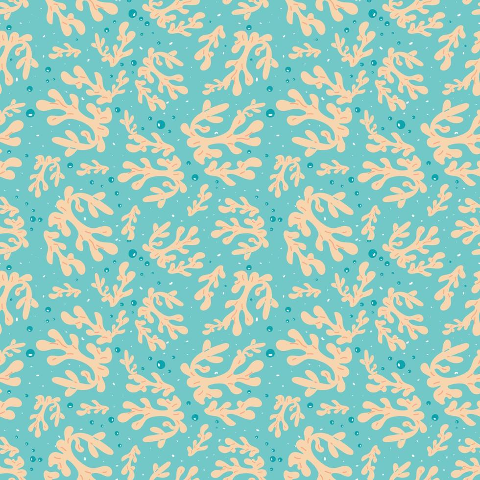 Marine seamless background with corals and bubbles on a blue background vector