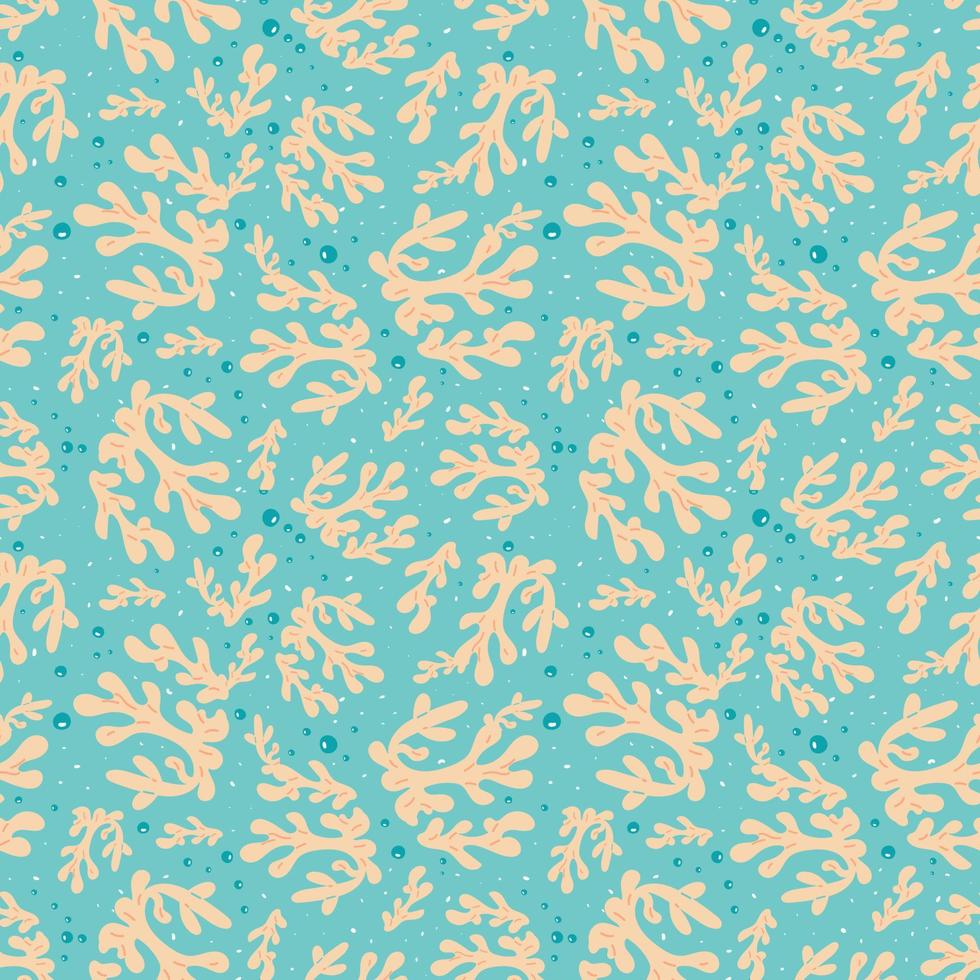 Marine seamless background with corals and bubbles on a blue background vector