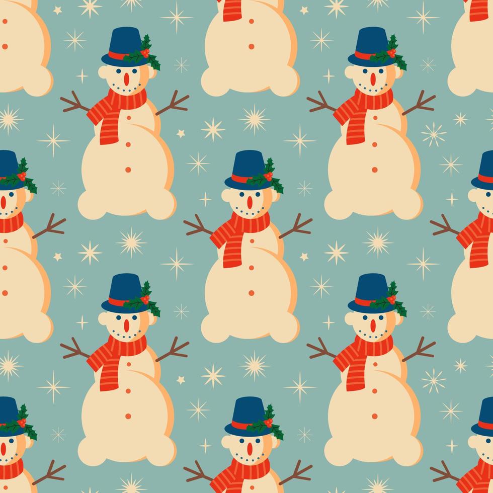 Vintage retro Christmas pattern with with Snowman .Background with Christmas Snowman vector