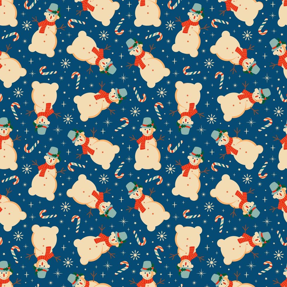 Vintage retro Christmas pattern with with Snowman .Background with Christmas Snowman vector