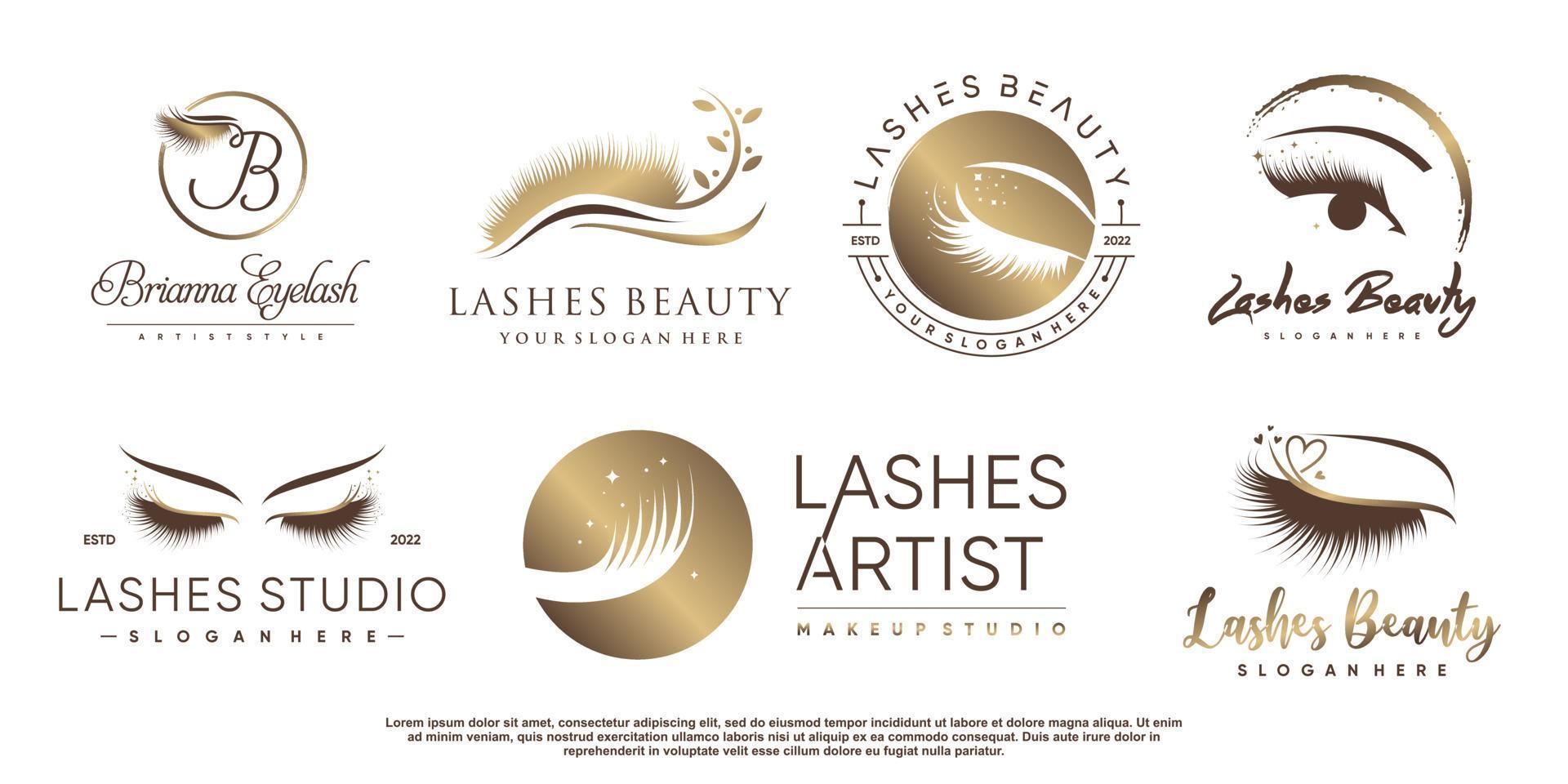 Eyelashes logo collection with creative element concept Premium Vector