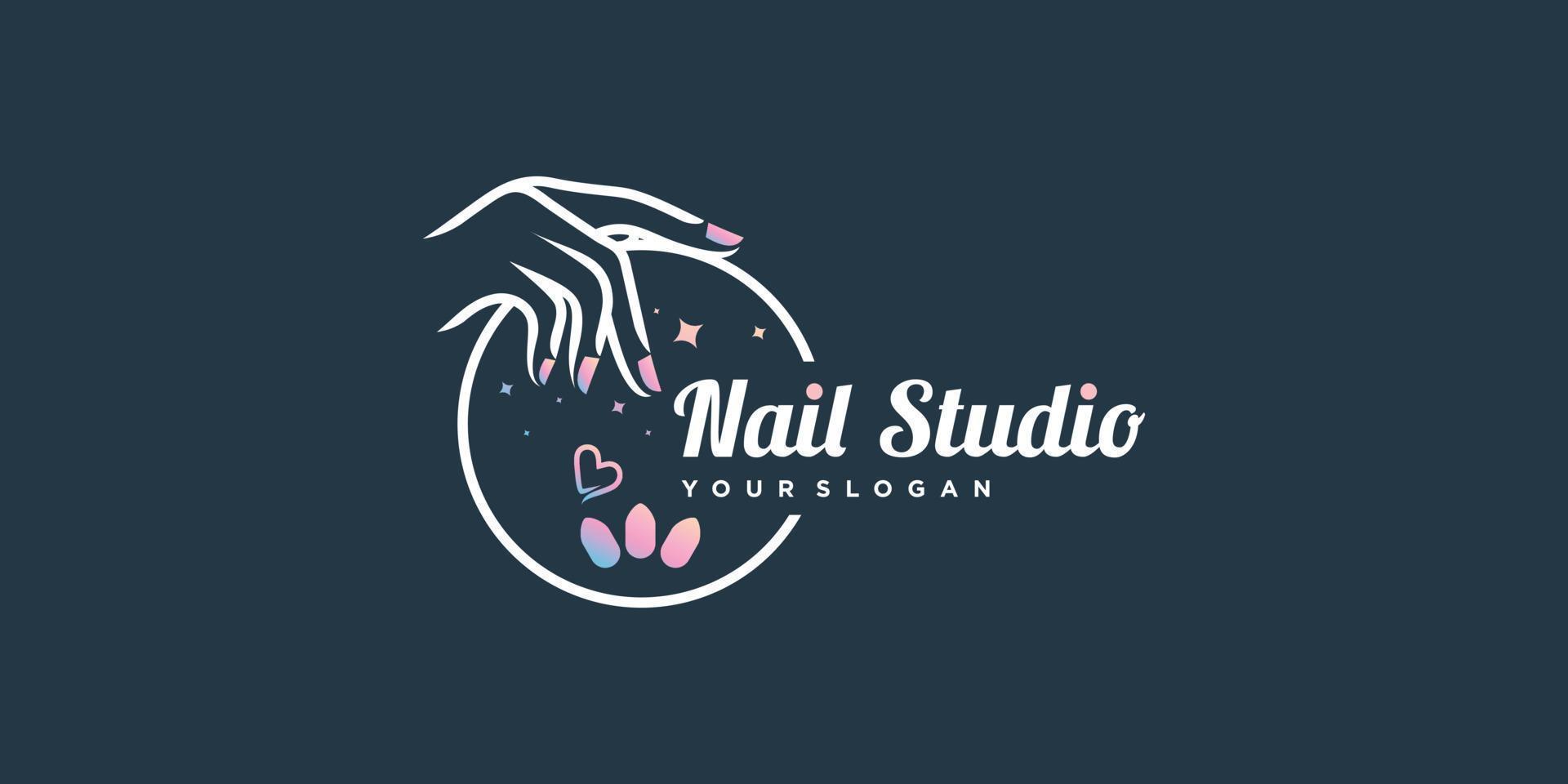 Nail beauty logo design with creative element style for fashion Premium Vector