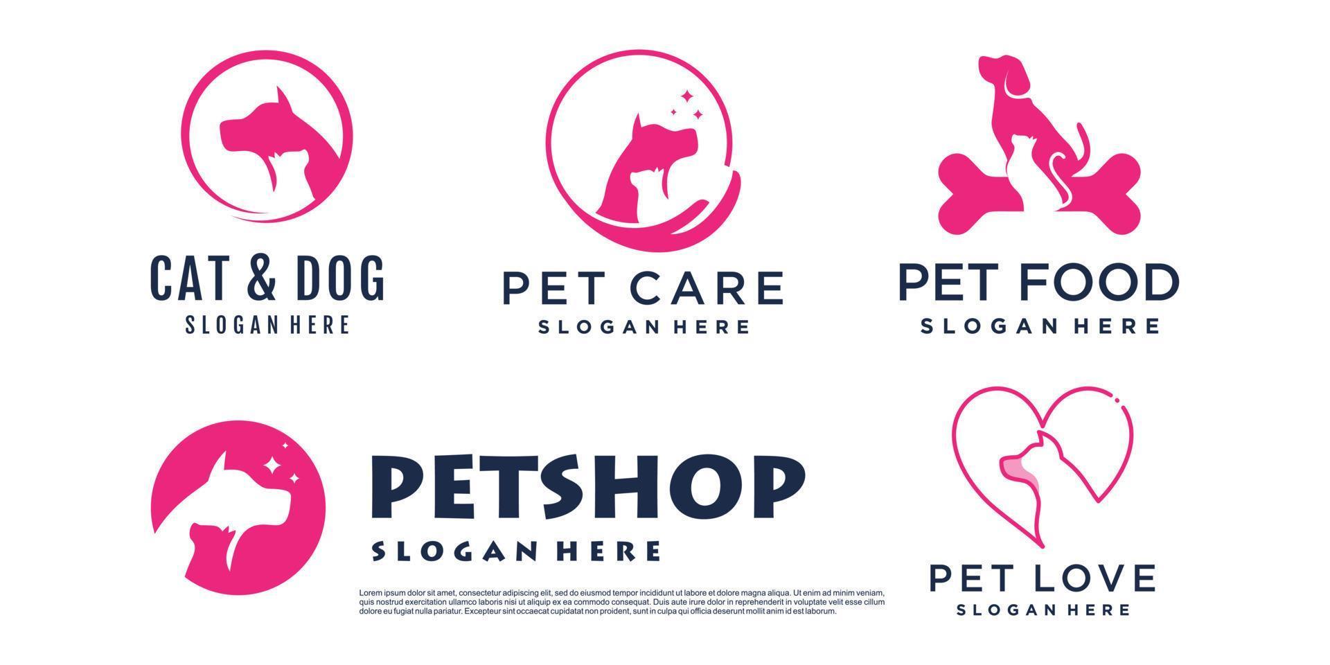 Pet logo design with creative unique element logo collection Premium Vector