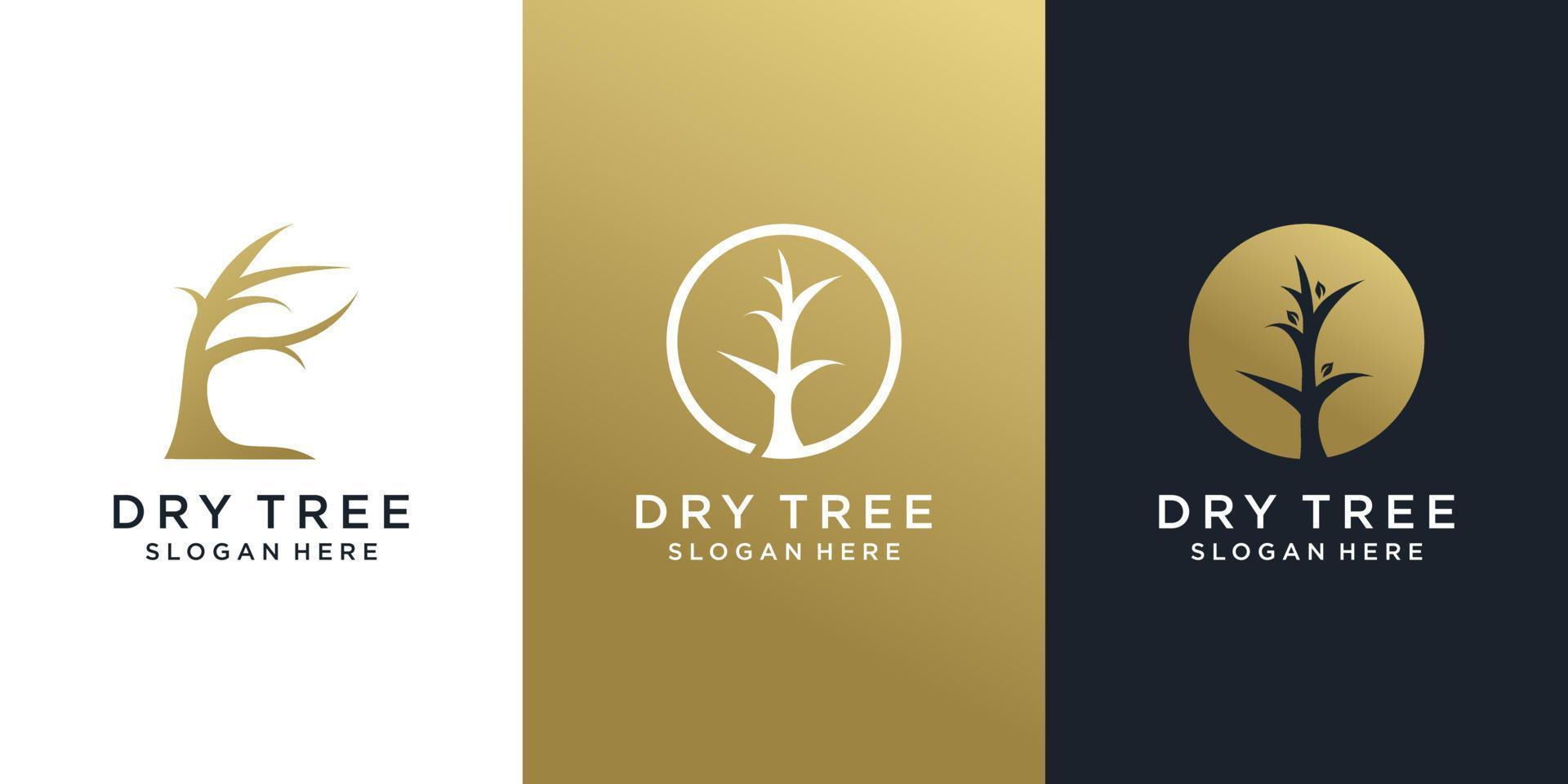 Dry tree vector icon logo design with creative abstract style Premium Vector