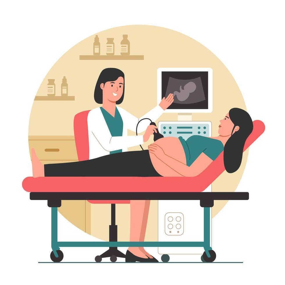 Obstetrician Examining Pregnant Woman with Ultrasound Scan vector