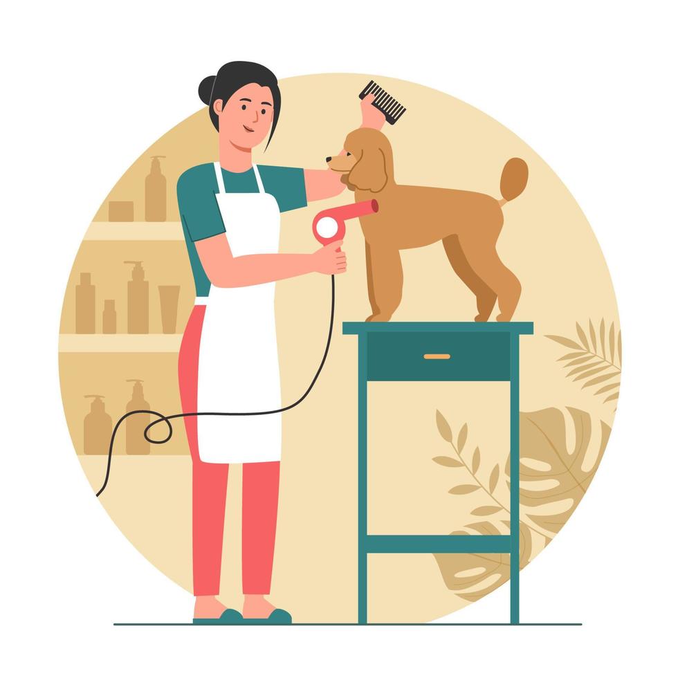 Pet Groomer Grooming a Dog vector