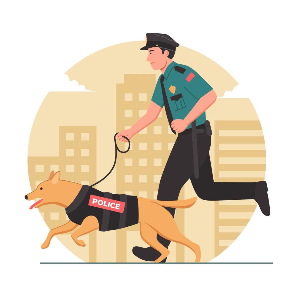 oficial de policía con perro de servicio vector