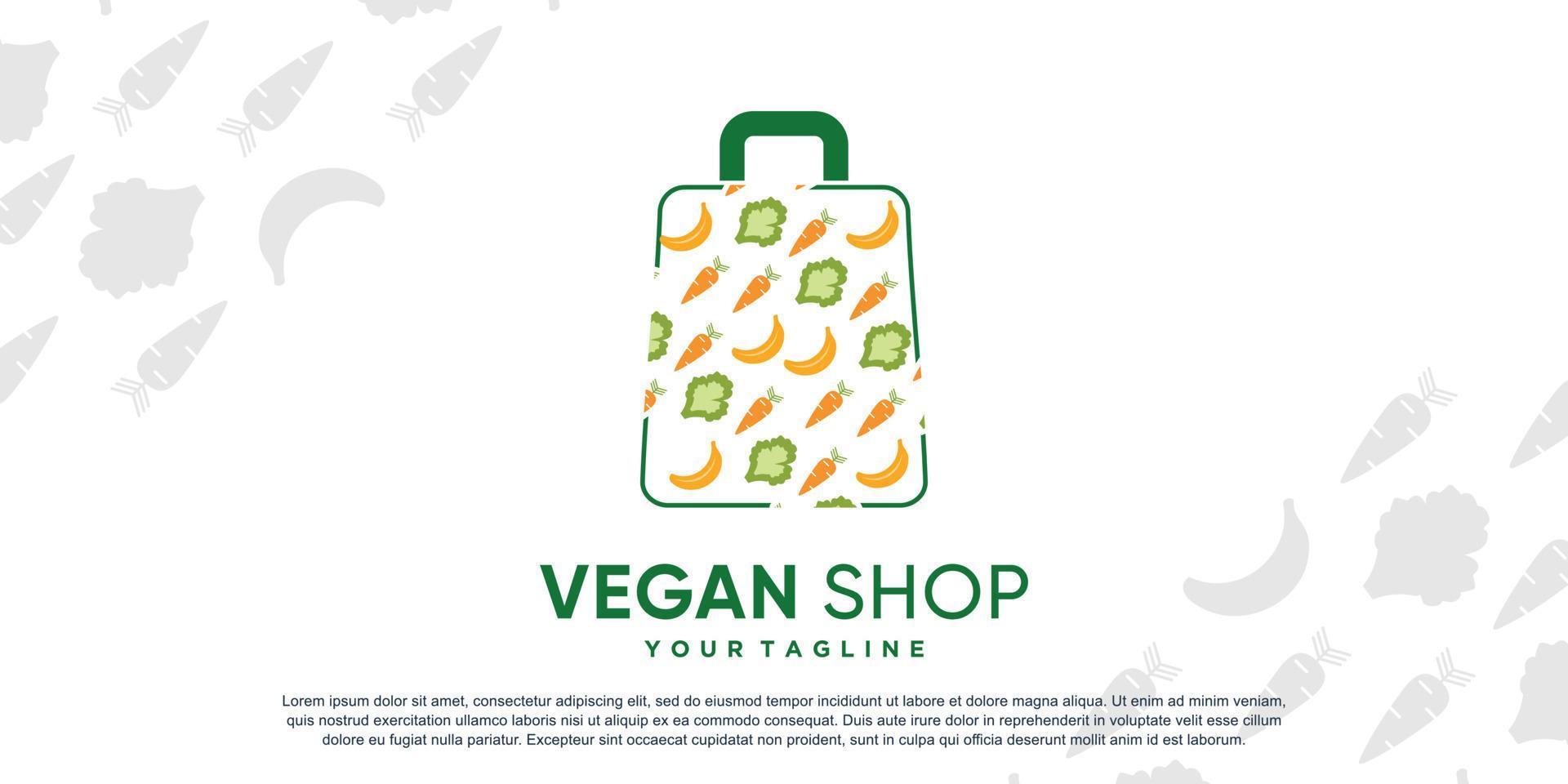 Vegan shop logo with creative element concept Premium Vector