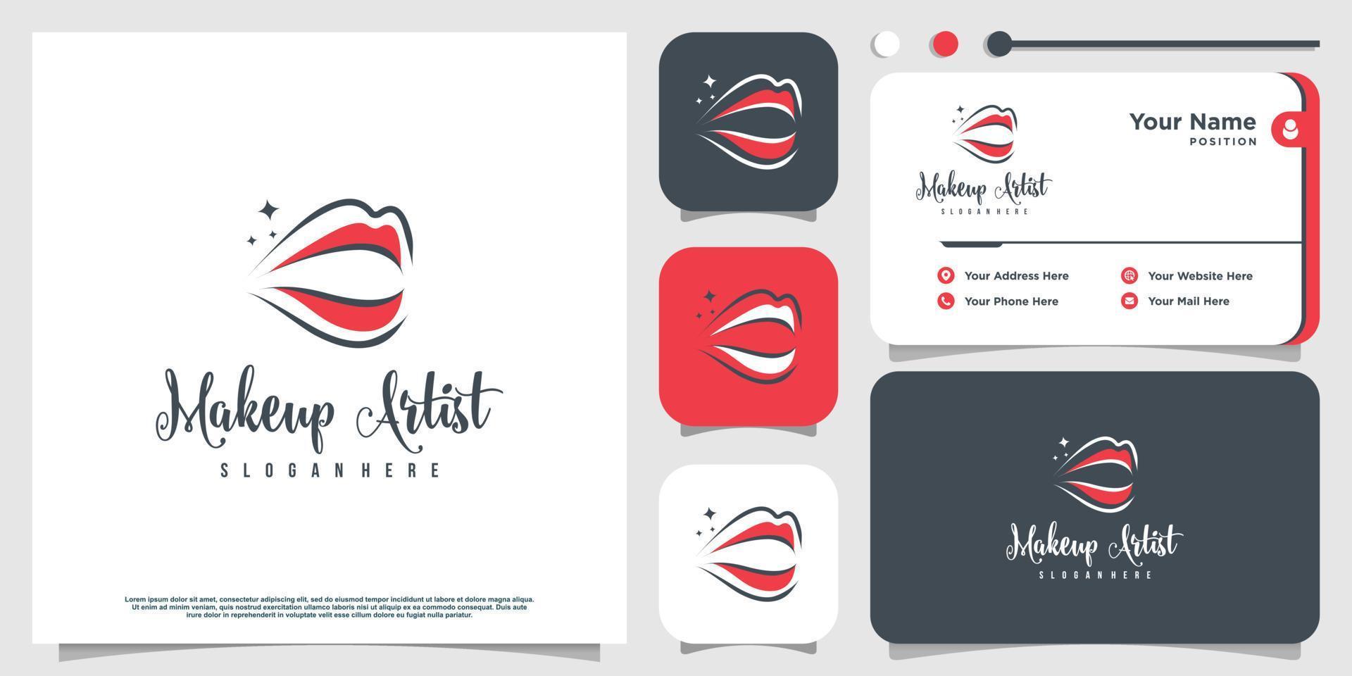 Makeup beauty logo design with lips concept Premium Vector