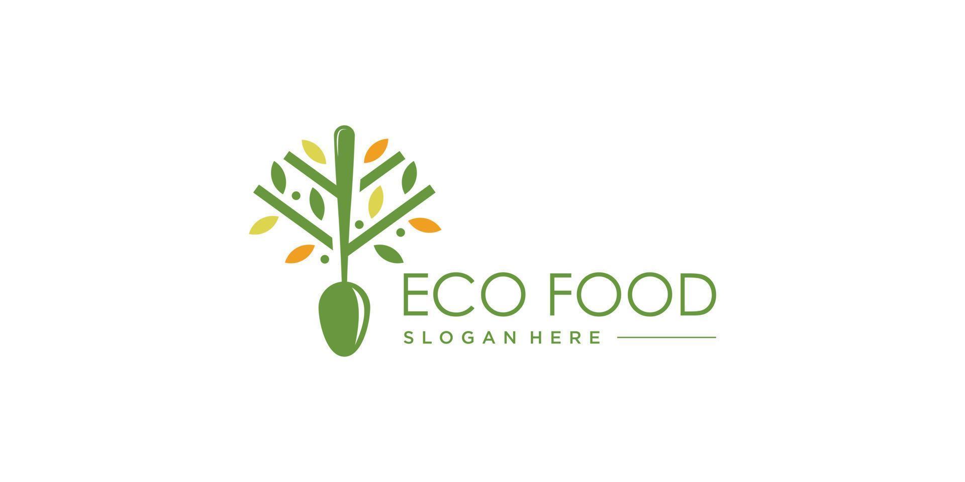 diseño de logotipo de icono de comida ecológica con vector premium de estilo orgánico de elemento creativo