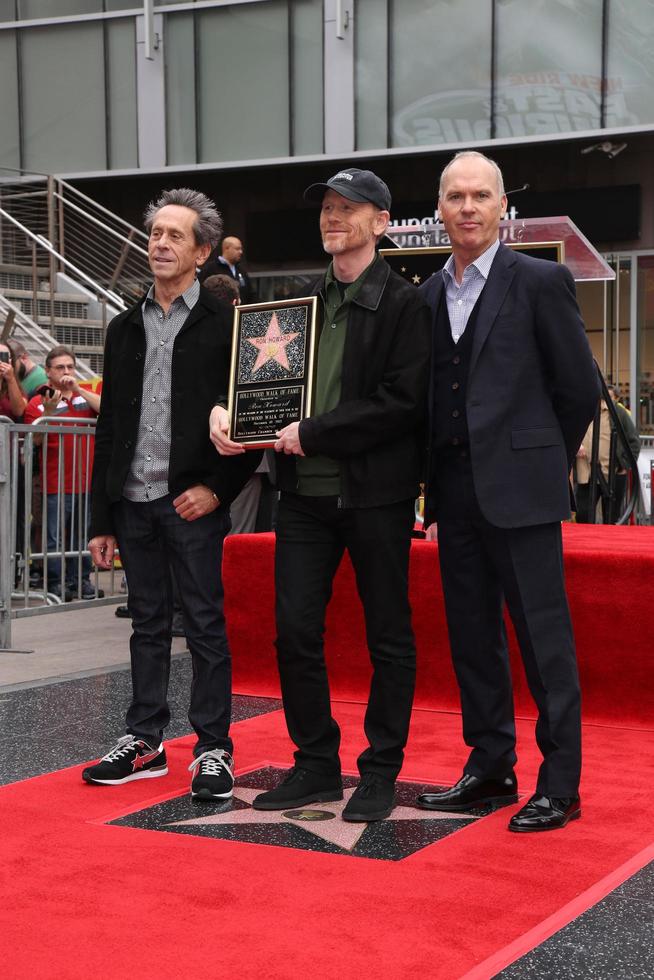 LOS ANGELES, DEC 10 - Brian Grazer, Ron Howard, Michael Keaton at the Ron Howard Star on the Hollywood Walk of Fame at the Hollywood Blvd on December 10, 2015 in Los Angeles, CA photo