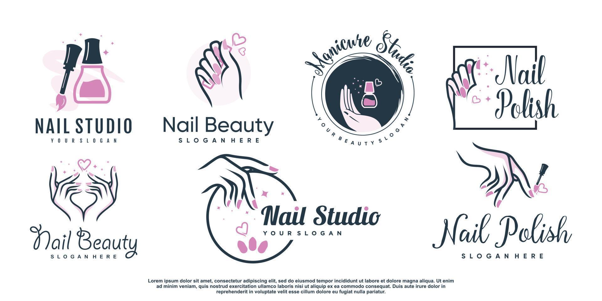 conjunto de diseño de logotipo de belleza de uñas con vector premium de concepto de elemento creativo