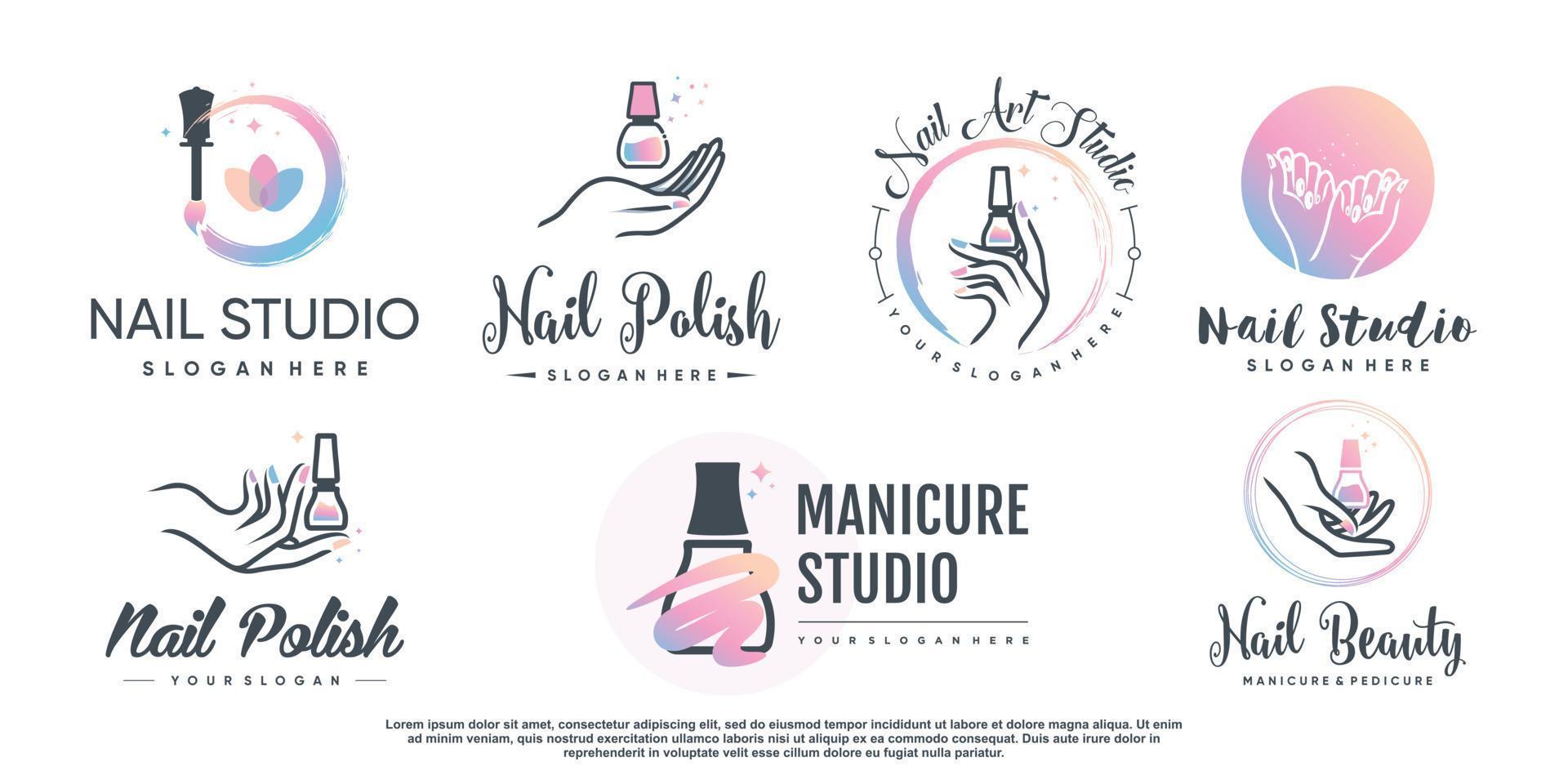 Set of nail beauty logo design for with creative element concept Premium Vector