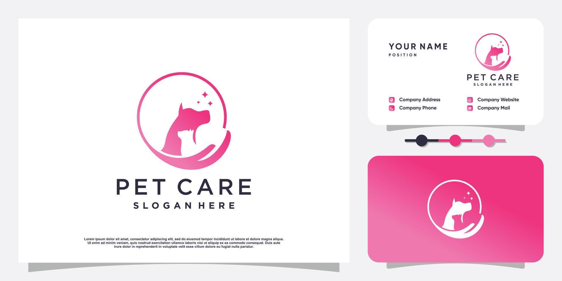 diseño de logotipo de icono de cuidado de mascotas con vector premium de concepto de elemento creativo