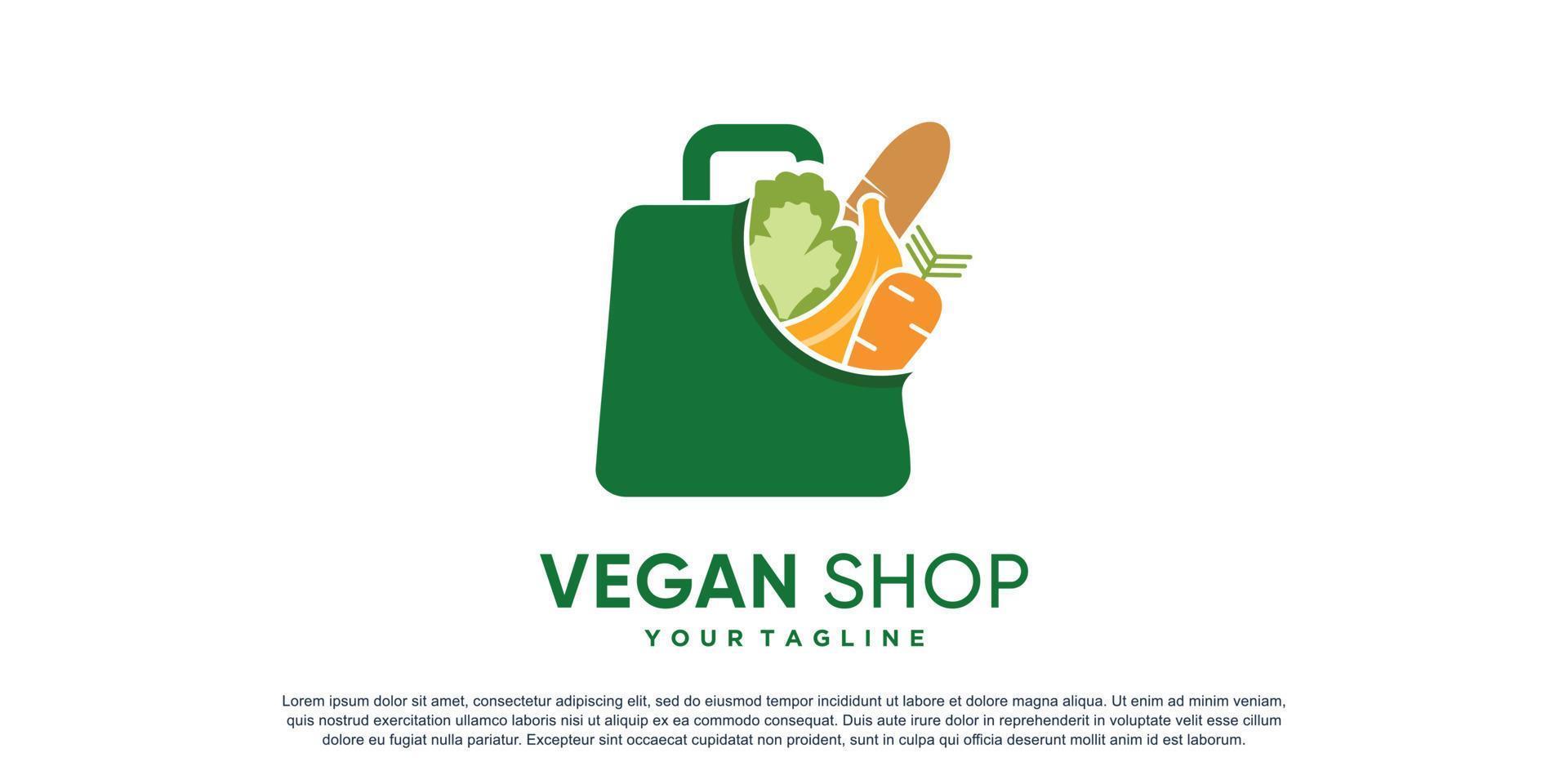 Vegan shop logo with creative element concept Premium Vector