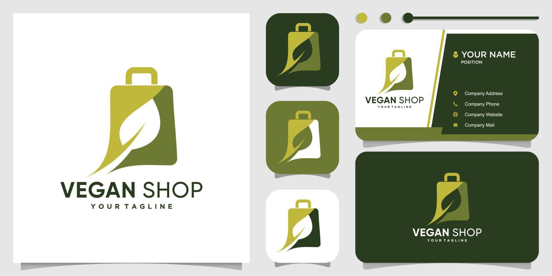 Vegan shop logo with creative element concept Premium Vector