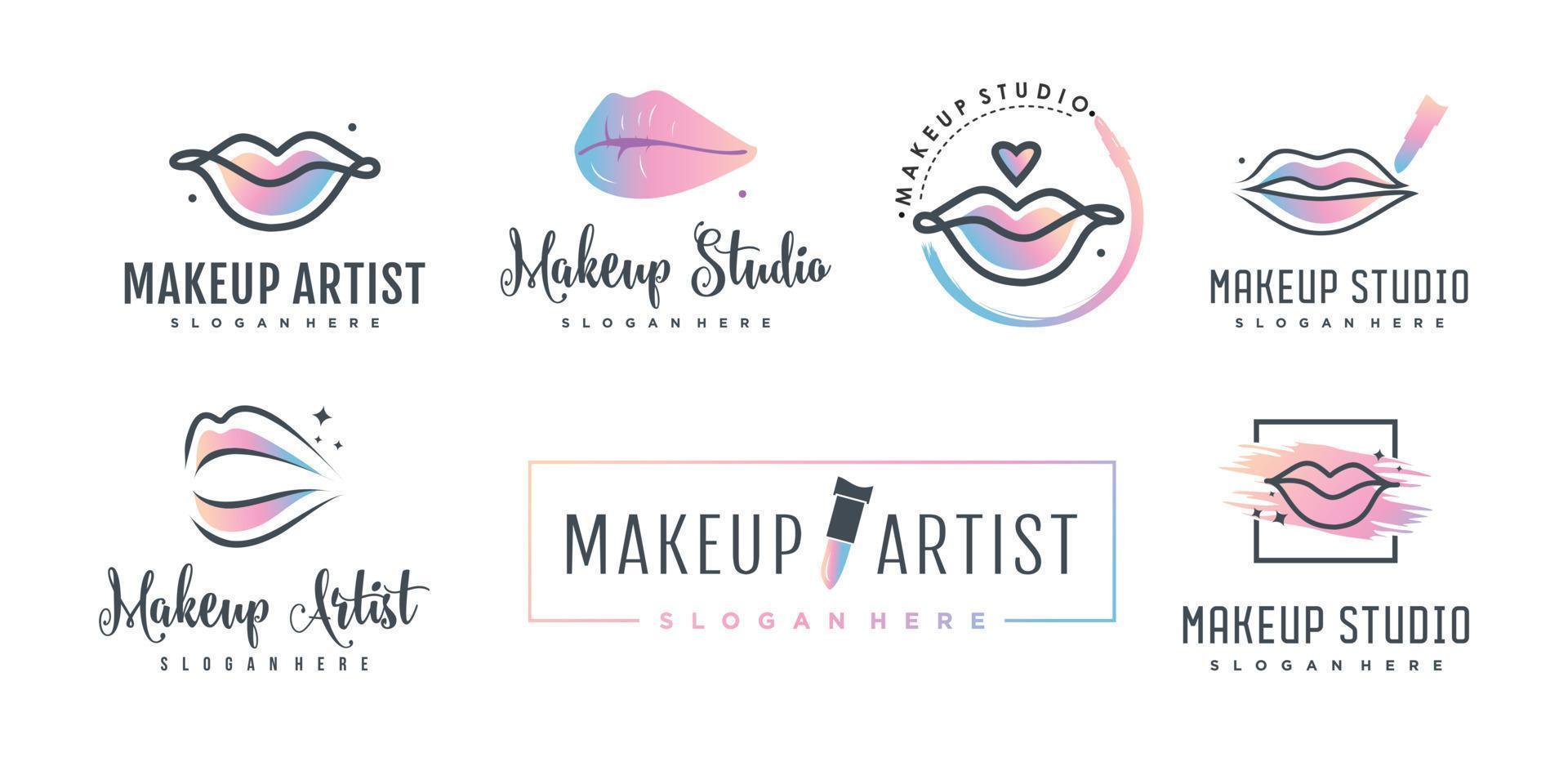 Makeup beauty logo design for fashion with creative element Premium Vector